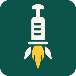 BOOSTER mark: a syringe with fins, lifting off on a gold flame